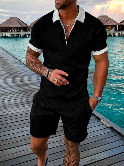 Heren shorts met elastische tailleband, onderdeel van de casual zomerset. Ideaal voor strandkleding.