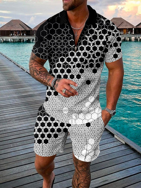 Stijlvolle tweedelige heren set (Damon) met polo en korte broek. Geschikt voor elke zomerse gelegenheid.