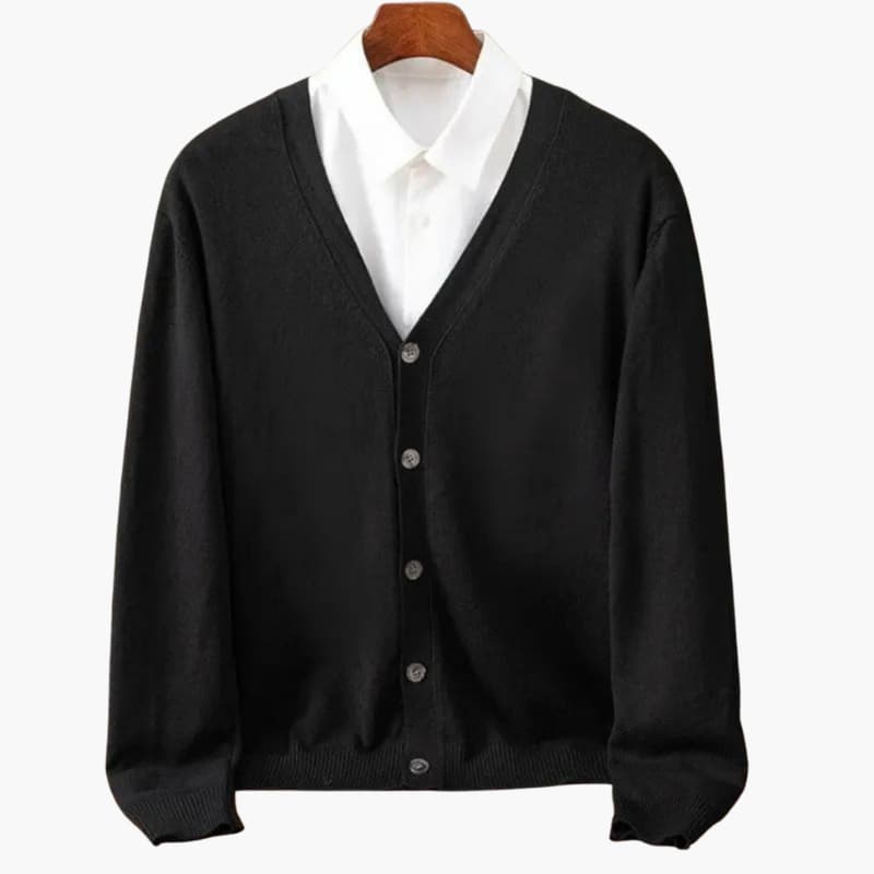 Heren V-hals cardigan in klassieke stijl, ideaal als comfortabele gebreide laag voor dagelijks gebruik.