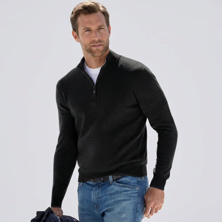 Heren V-hals pullover met rits, ideaal voor de lente. Comfortabele en stijlvolle herenmode.