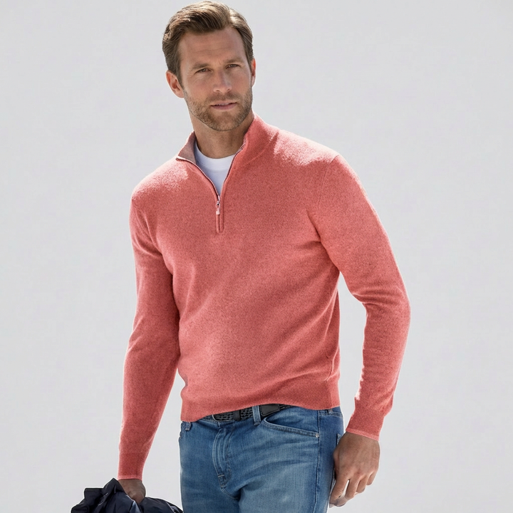Elegante heren V-hals trui met rits, een veelzijdige keuze voor de lente herenmode. Casual chic.