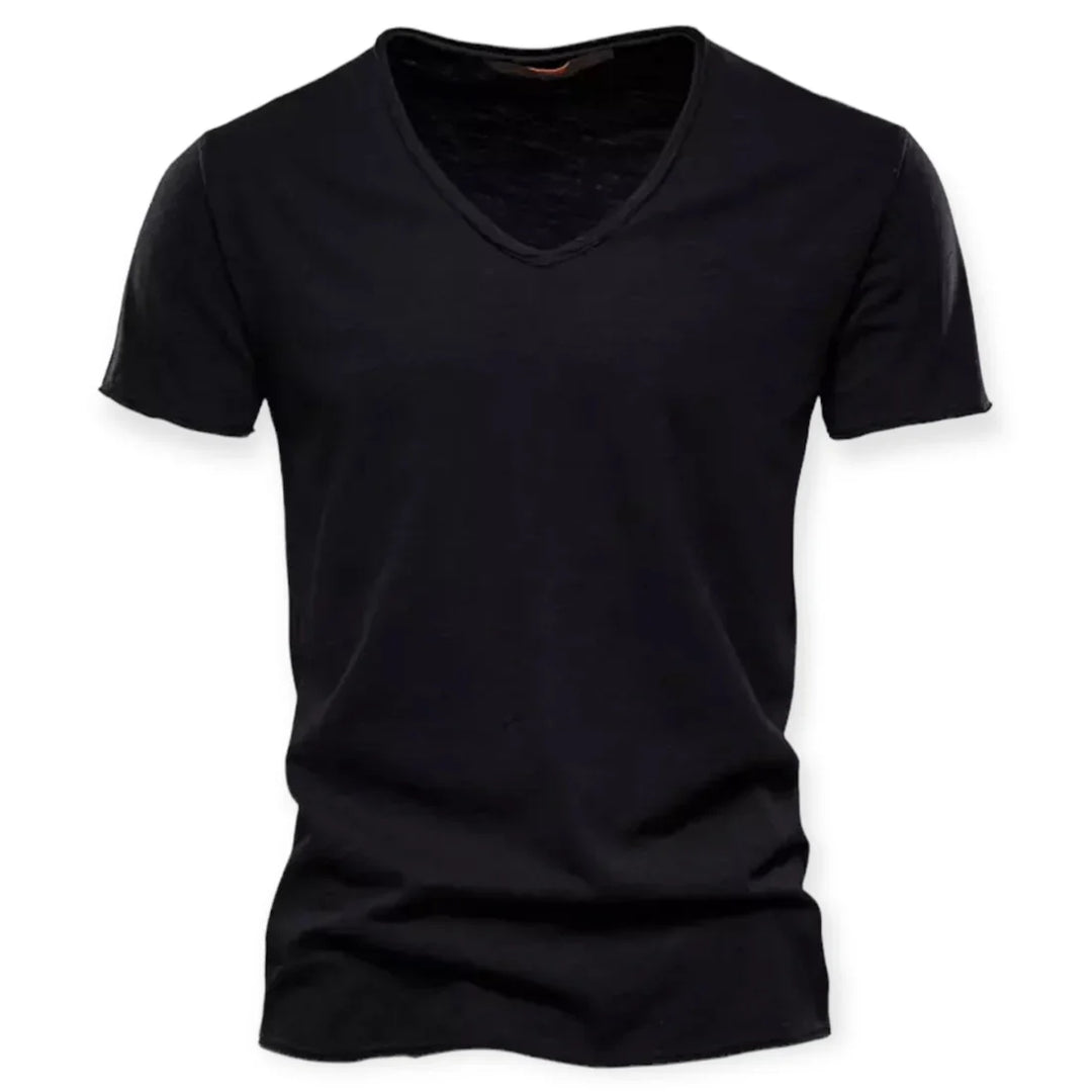 Heren V-hals T-shirt met ontspannen pasvorm, een comfortabel basic T-shirt voor elke dag.