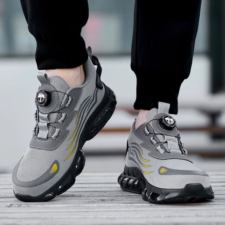 Heren veiligheidssneakers met stalen neus, draaiknopsluiting. Ideaal als comfortabele werkschoenen.