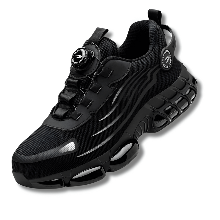 Heren werkschoenen met stalen neus voor maximale bescherming, ademend comfort en draaiknopsluiting.
