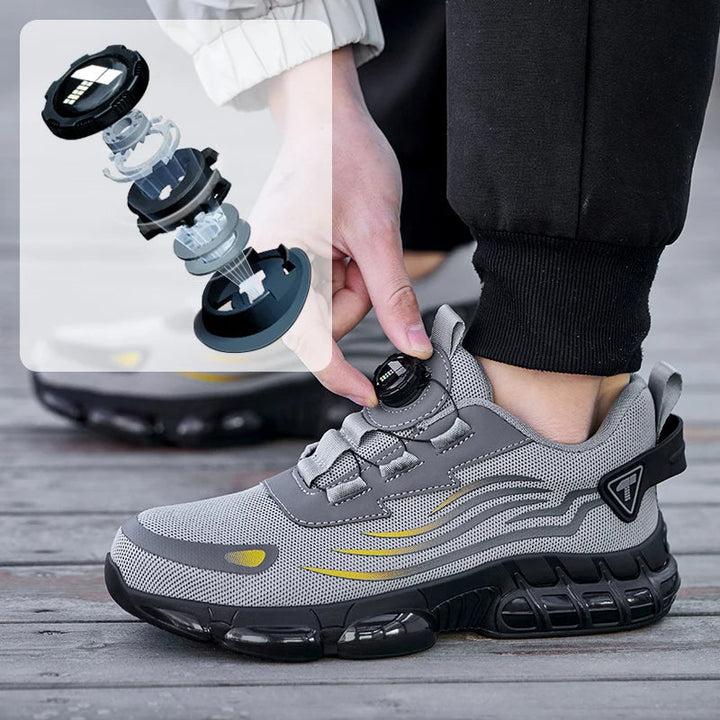 Mannen werkschoenen met stalen neus en draaiknop, perfect voor magazijn of werkplaats, antislip.