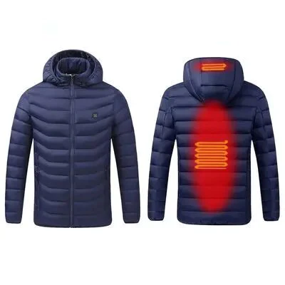 Heren outdoor jas met USB verwarming, comfortabel en beschermend tegen de elementen.