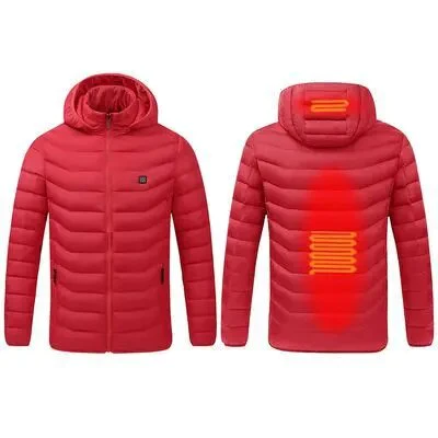Hoge kwaliteit heren winterjas met USB verwarming, ideaal voor actieve mannen in de kou.