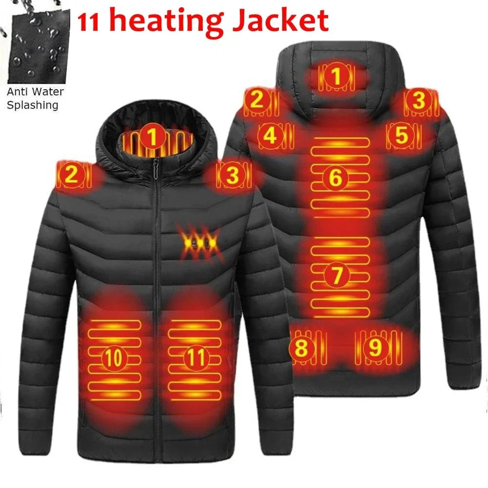Zwarte heren thermostaatjas, ideaal voor koud weer en outdoor activiteiten, USB verwarmd.
