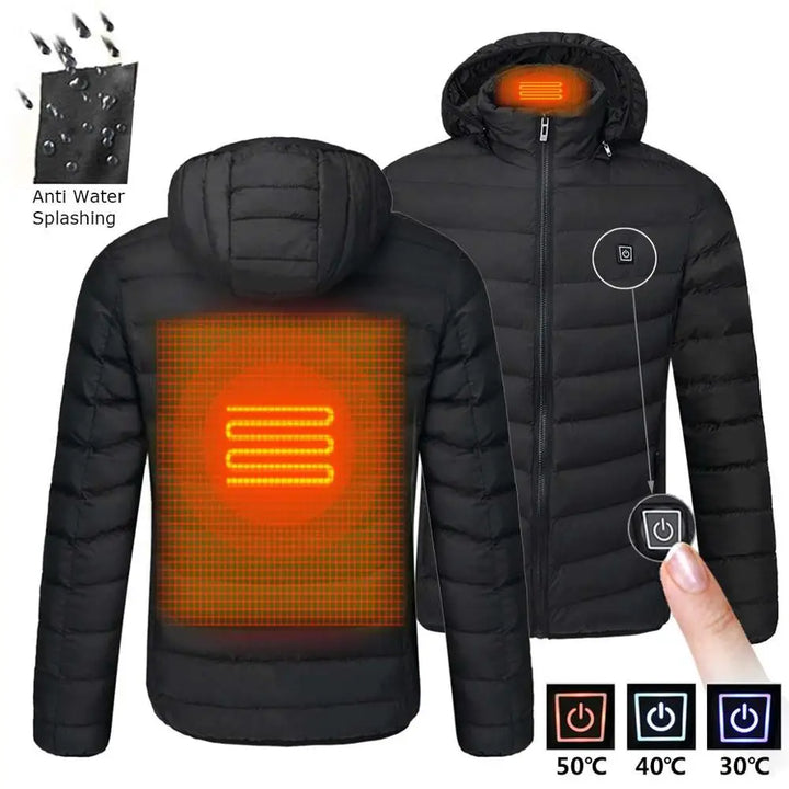 Comfortabele heren winterjas met ingebouwde USB verwarming, perfect voor buitenshuis.