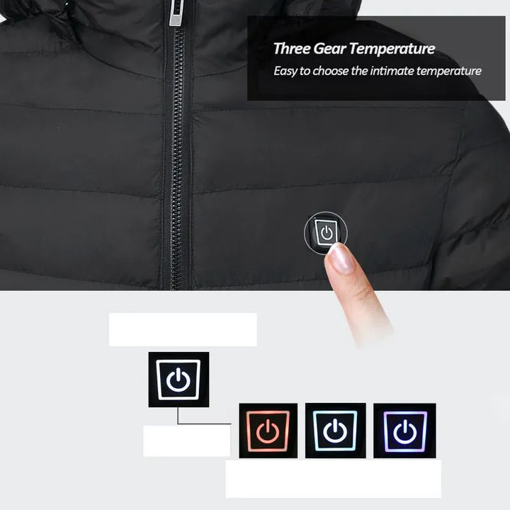 Moderne heren verwarmde jas voor de winter, met handige USB aansluiting voor warmte.