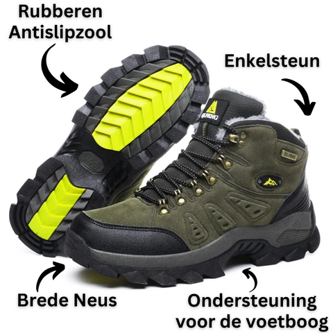Zwarte outdoor wandelschoenen voor heren met stevige grip en ademend comfort, perfect voor lange tochten.