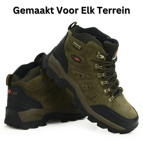 Moderne heren wandelschoenen met verbeterde enkelondersteuning, waterafstotend en klaar voor trekking.