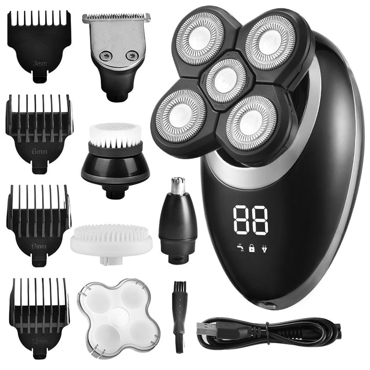 Draadloze multifunctionele heren trimmer en scheerapparaat voor baard, gezicht en lichaamsverzorging.