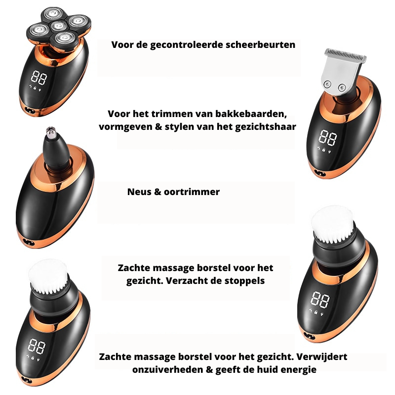Elektrisch waterdicht scheerapparaat heren; multifunctionele draadloze trimmer voor baard, hoofd en lichaam.