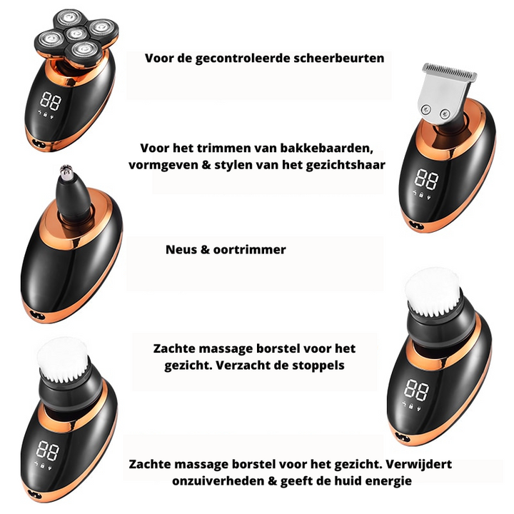 Elektrisch waterdicht scheerapparaat heren; multifunctionele draadloze trimmer voor baard, hoofd en lichaam.