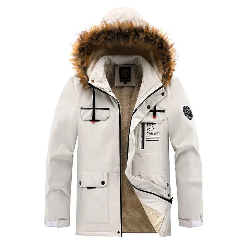 Trendy heren winterjas, warme outwear met bontkraag & praktische zakken.