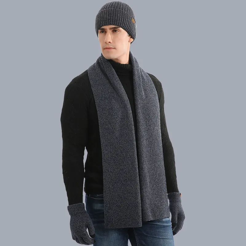 Heren outdoor winterset: warme muts, sjaal & handschoenen voor wandelen, fietsen & andere winteractiviteiten.