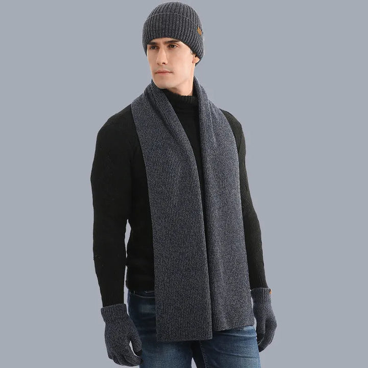 Heren outdoor winterset: warme muts, sjaal & handschoenen voor wandelen, fietsen & andere winteractiviteiten.