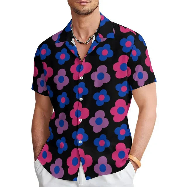 Heren zomerhemd 'Elian' met kleurrijke bloemenprint, korte mouwen en stijlvolle reverskraag, perfect voor strand/vakantie.