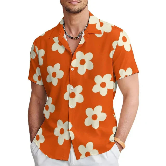 Stijlvol heren overhemd met levendige bloemenprint en casual reverskraag, ideaal voor zomerse dagen en herenmode trends.