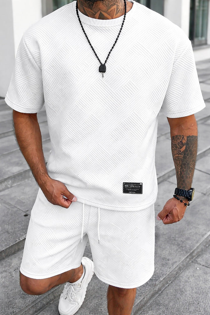 Heren trainingspak zomerset: een zacht kortemouw T-shirt en praktische sportshorts voor een ontspannen dagelijks look.
