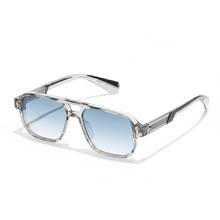 Heren aviator zonnebril met transparant montuur en blauwe glazen