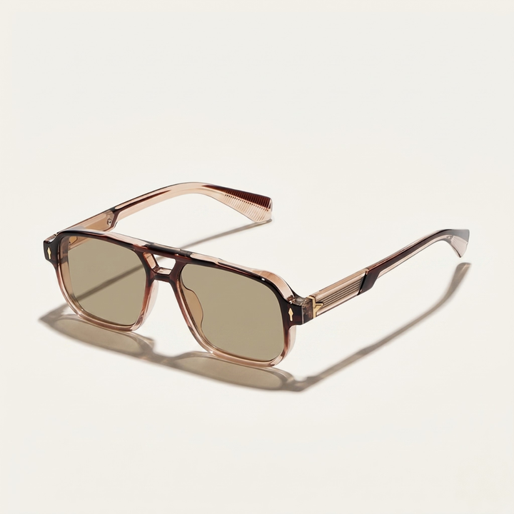 Heren aviator zonnebril met transparant montuur en dubbele brug