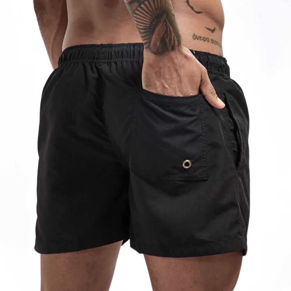 Zwarte heren zwemshort achterkant met zak