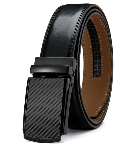 Eleganzio herenriem van pu-leder met automatische gesp, gedragen door een man, een must-have accessoire.