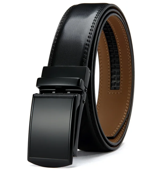 Netjes opgerolde Eleganzio herenriem, toont kwaliteit van het pu-leder en de strakke automatische gesp.