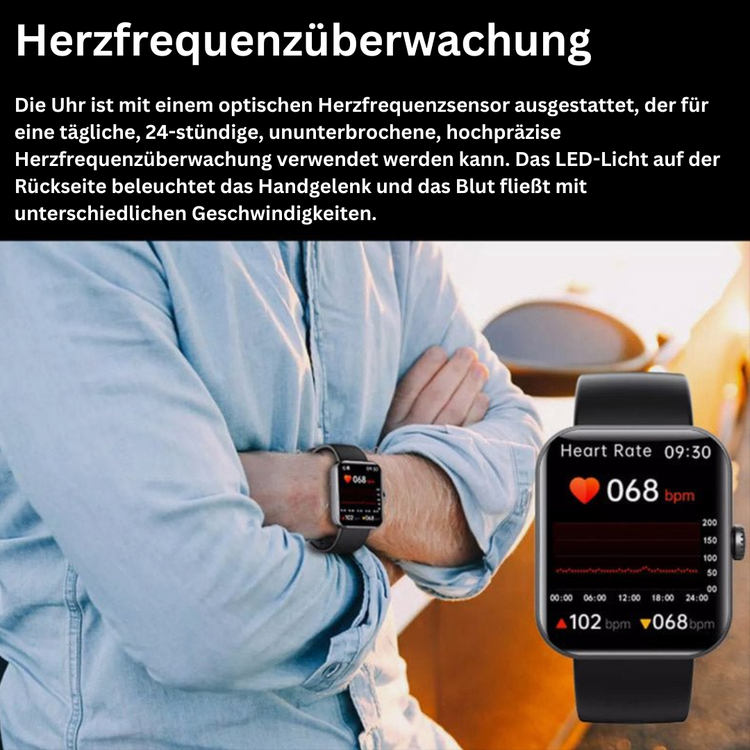 Actieve lifestyle met GlucoWatch smartwatch, pijnloze bloedglucose en wellness tracking, unisex model.