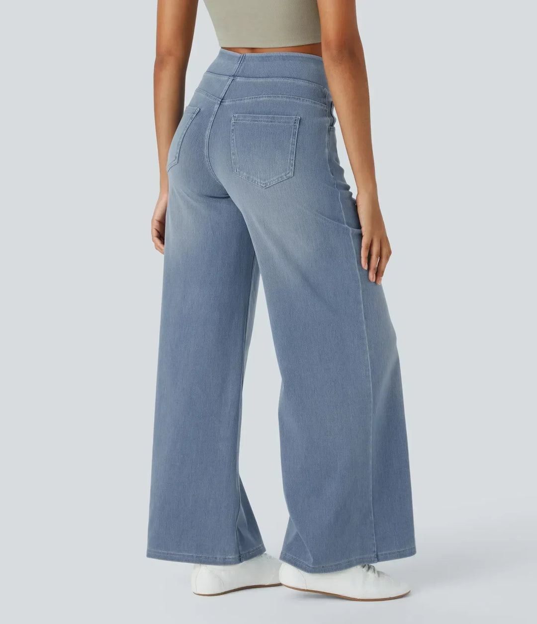 Stijlvolle donkerblauwe broek met hoge taille voor dames, elastische stretch, comfortabele pasvorm, perfect voor dagelijks gebruik.