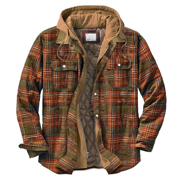 Comfortabele HollysJacket heren winterjas met plaid patroon en capuchon, ideaal voor een casual, warme look.