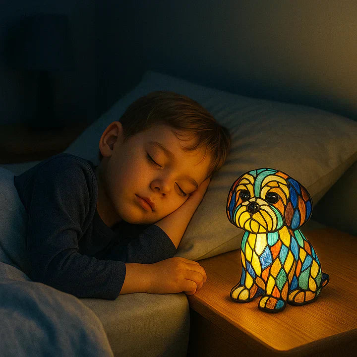 Ambachtelijke Lumidog tafellamp, perfect cadeau voor hondenliefhebbers en woondecoratie.