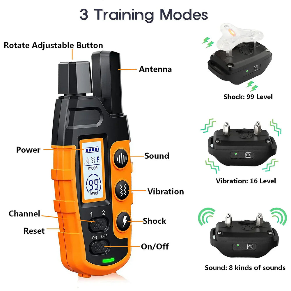 Trainingshalsband voor honden met 1000m bereik, ideaal voor buiten en gedragscorrectie.