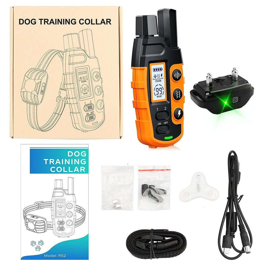 Hond rent in open veld met trainingshalsband, geleid door 1000m afstandsbediening.
