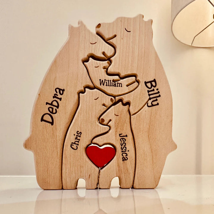 "Houten berenfamilie decoratie, handgemaakt hout, unieke huisaccessoire, natuurlijke uitstraling, personaliseerbaar"