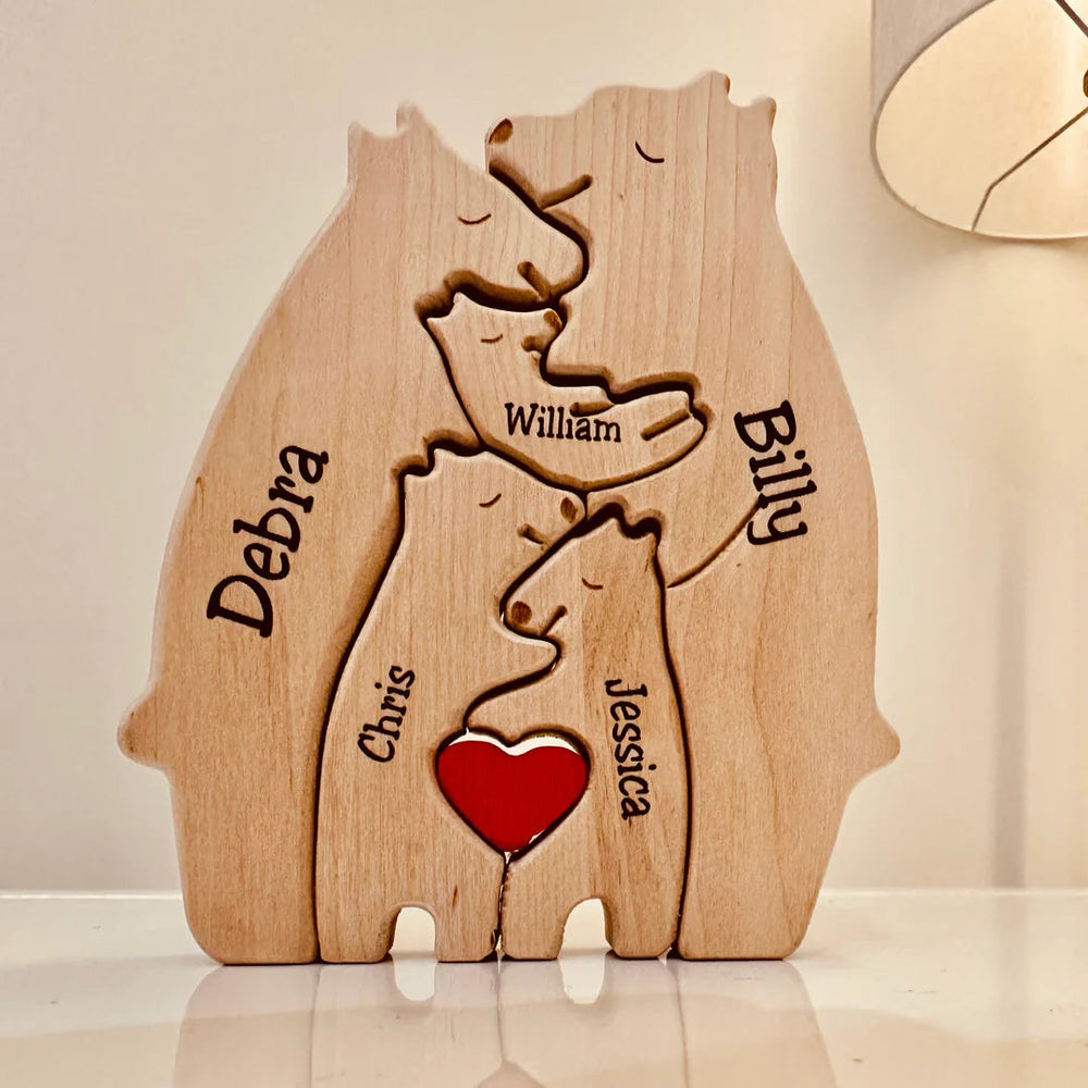 "Houten berenfamilie decoratie, handgemaakt hout, unieke huisaccessoire, natuurlijke uitstraling, personaliseerbaar"