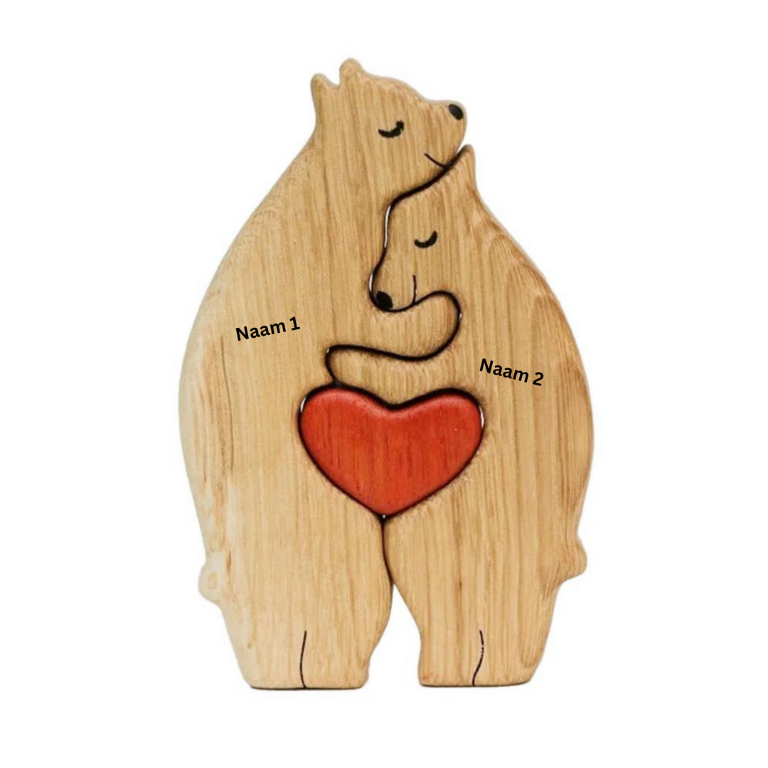 "Houten berenfamilie decoratie, handgemaakt hout, unieke huisaccessoire, natuurlijke uitstraling, personaliseerbaar"
