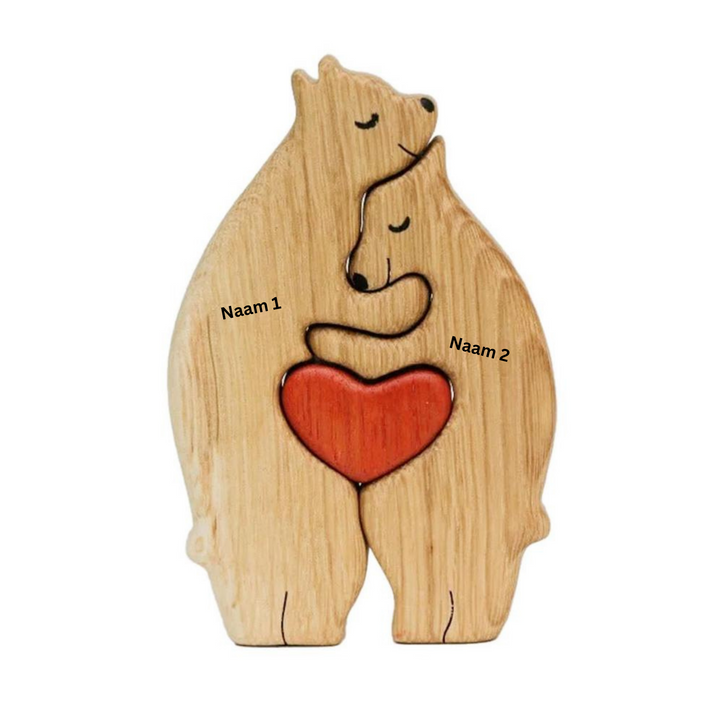 "Houten berenfamilie decoratie, handgemaakt hout, unieke huisaccessoire, natuurlijke uitstraling, personaliseerbaar"