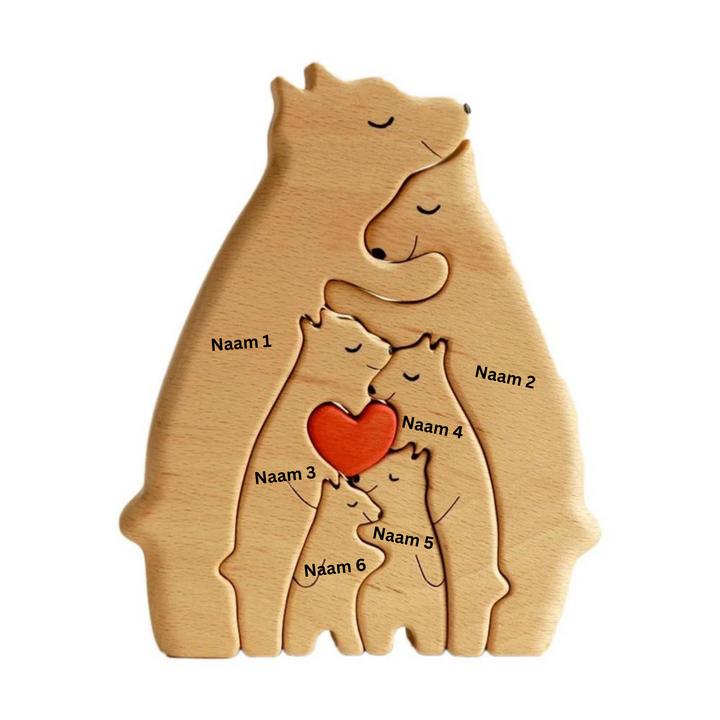 "Houten berenfamilie decoratie, handgemaakt hout, unieke huisaccessoire, natuurlijke uitstraling, personaliseerbaar"