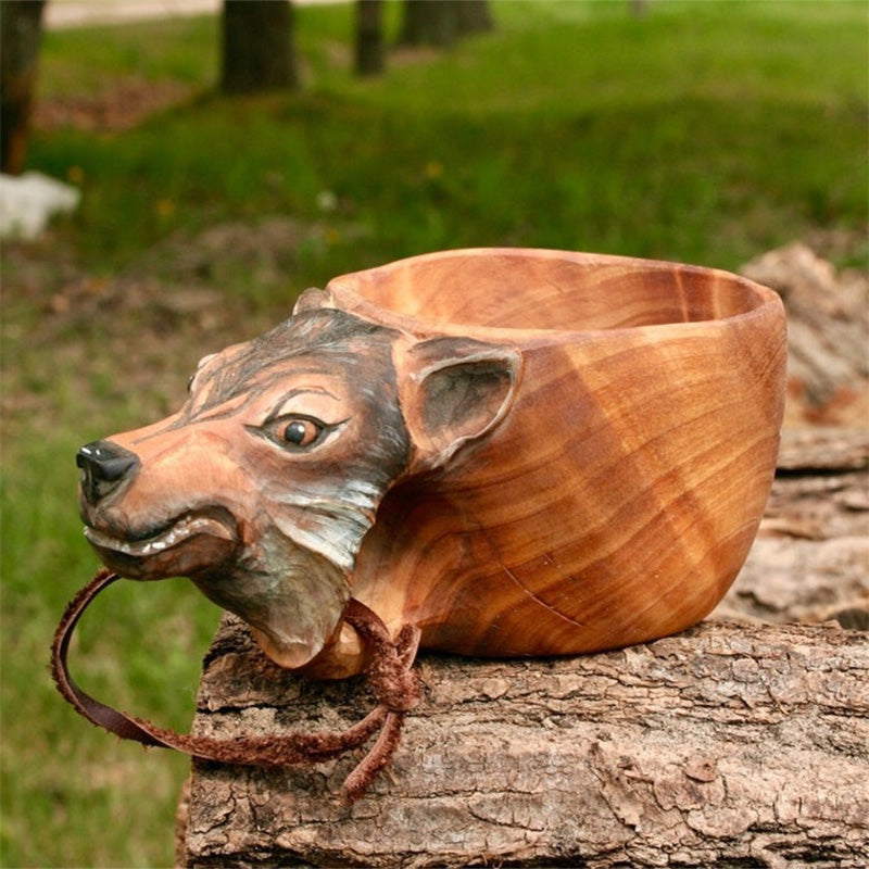 Unieke houten dierenmok met handvat, perfect cadeau voor koffie- en thee liefhebbers.