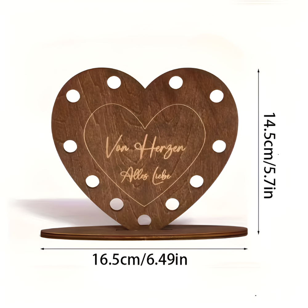 Romantische houten hartdoos, ideaal als uniek aandenken of cadeauverpakking voor liefdesbrieven & geldcadeaus.