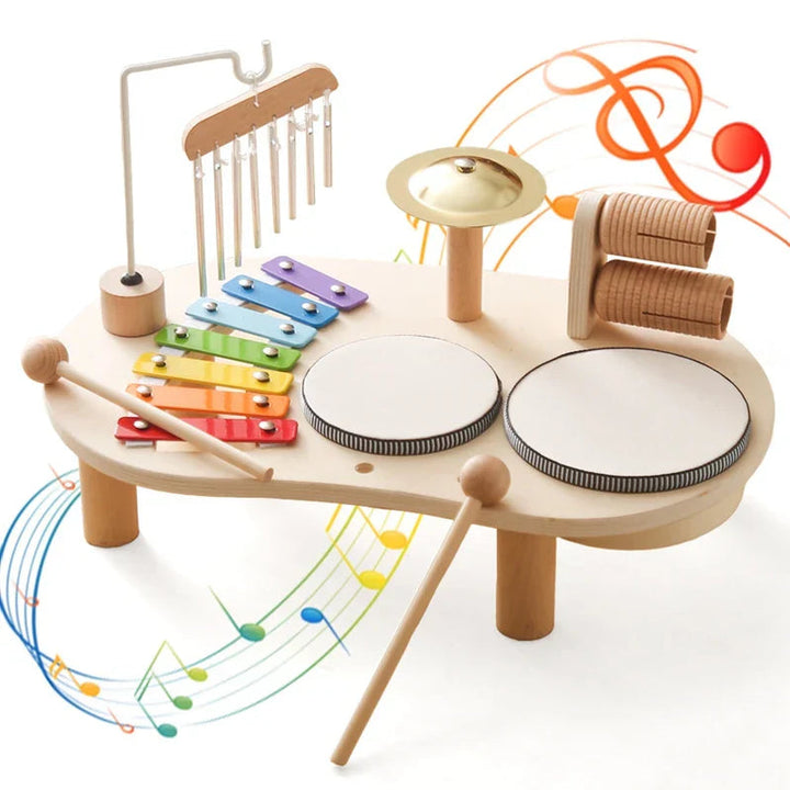 Houten muziekstation voor kinderen, stimuleert creativiteit & plezier bij peuters en kleuters.
