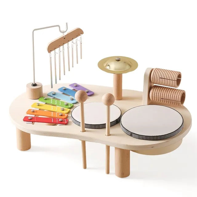 Veilig en duurzaam houten speelgoed: een compleet muziekstation voor uren speelplezier.