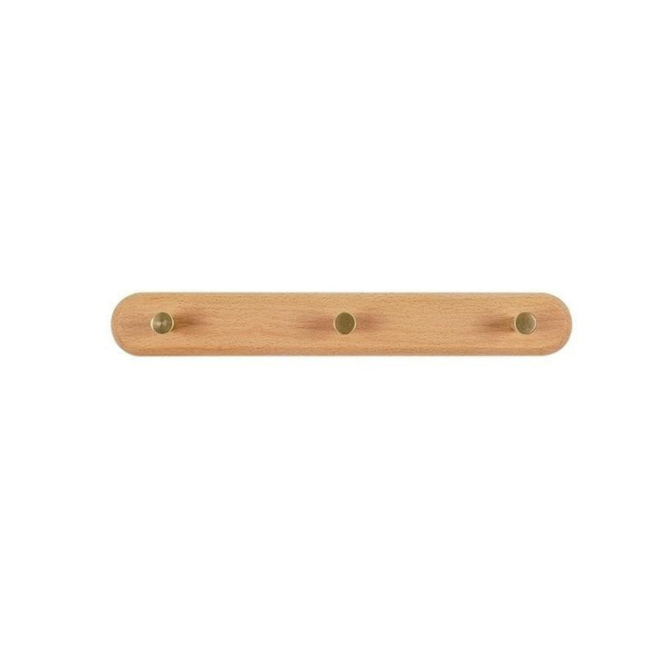 Luxe houten wandkapstok met zes messing haken, voor een geordend en stijlvol interieur.