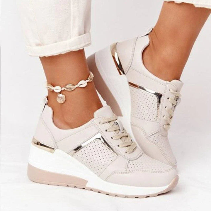 Hoymans dames Air sneakers in beige/grijs/roze. Comfortabele, lichte en ademende schoenen voor stijl.