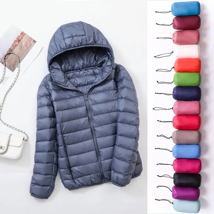 Dames winterjas van Hoymans: eendendons, capuchon en stijlvol design.