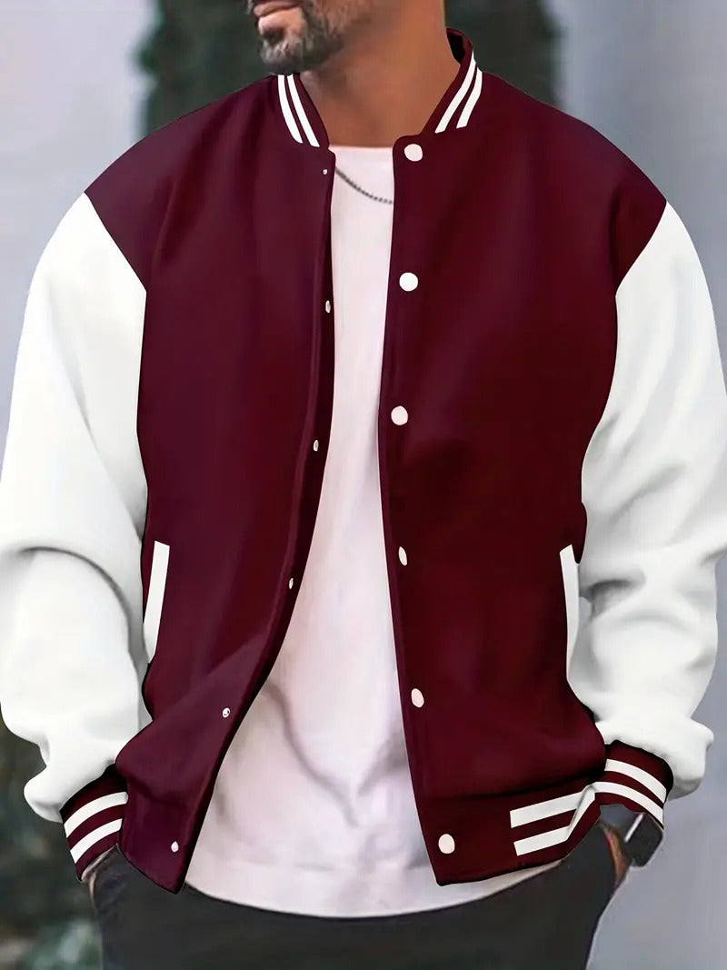 Close-up Hoymans heren baseballjack toont polyester stof en sportieve afwerking. Ideaal voor heren outfits.