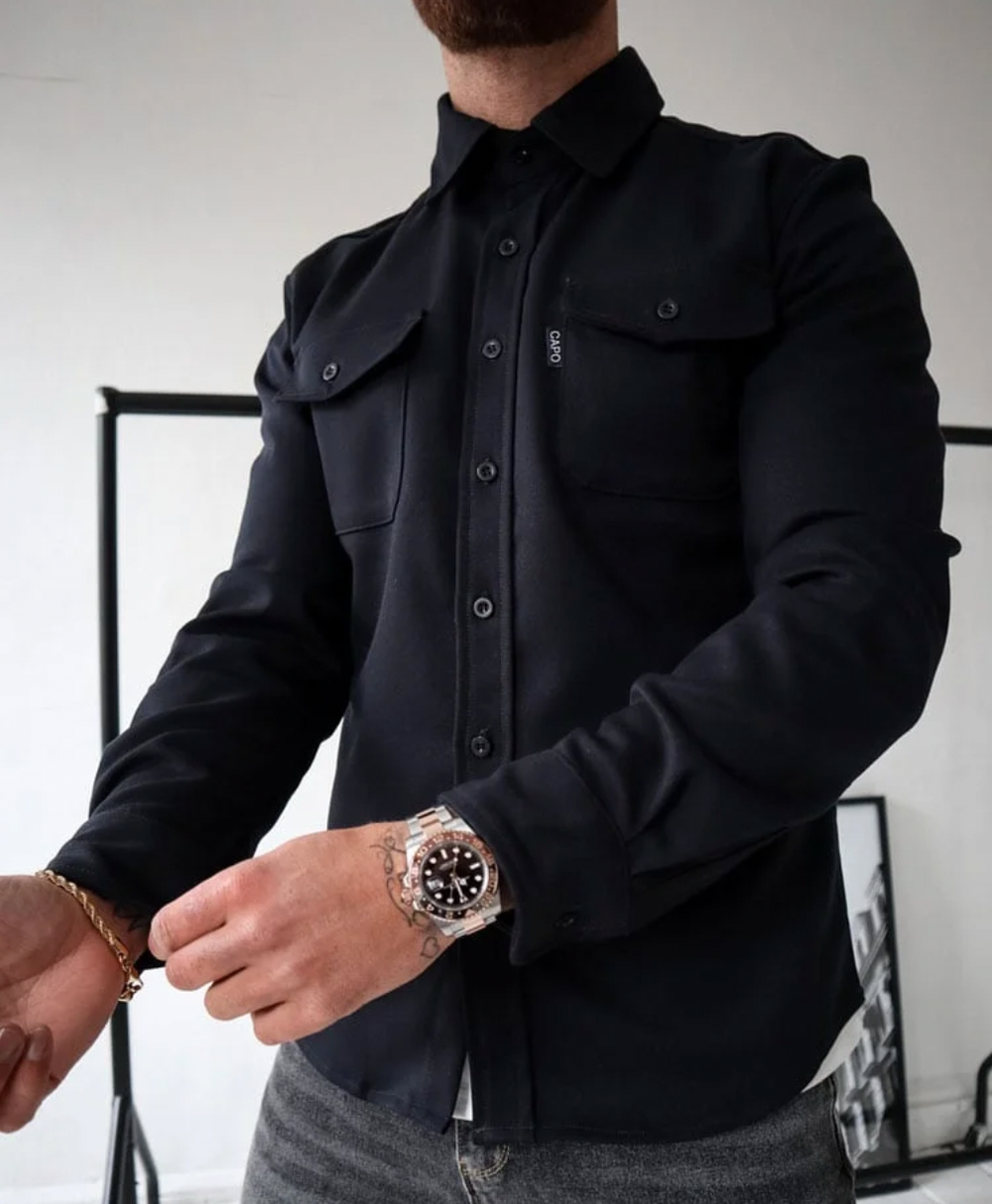 Stijlvolle Hoymans heren shirt jacket met kraag. Een veelzijdige regular fit overshirt, ideaal als herfst- of winterjas.